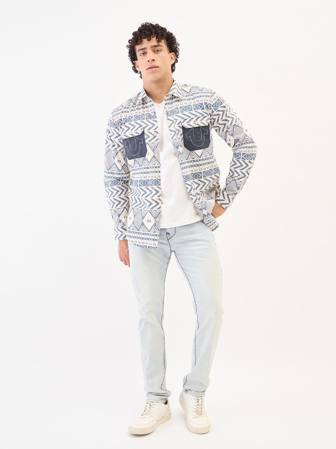 True Religion Men Blue Printed Collar Shirt