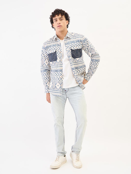 True Religion Men Blue Printed Collar Shirt