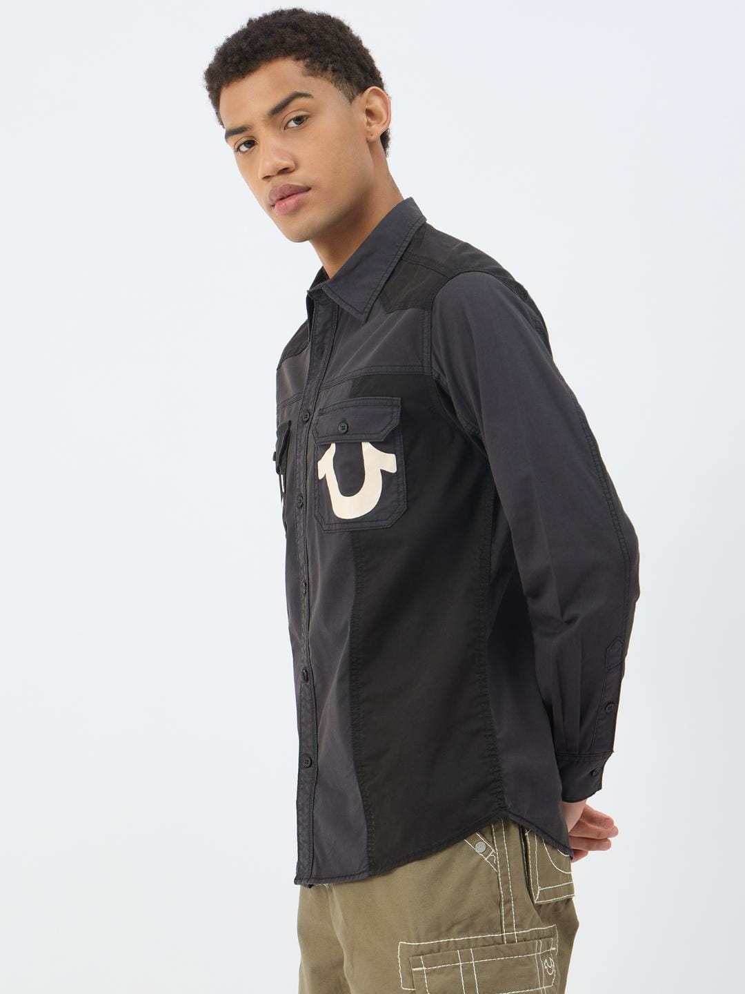 True Religion Men Black Solid Collar Shirt