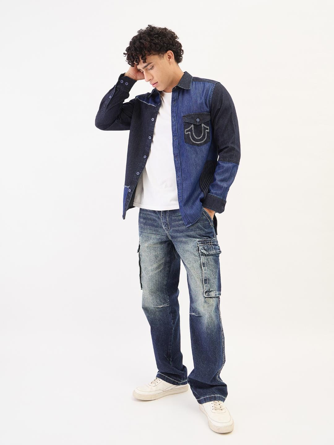 True Religion Men Blue Solid Collar Shirt