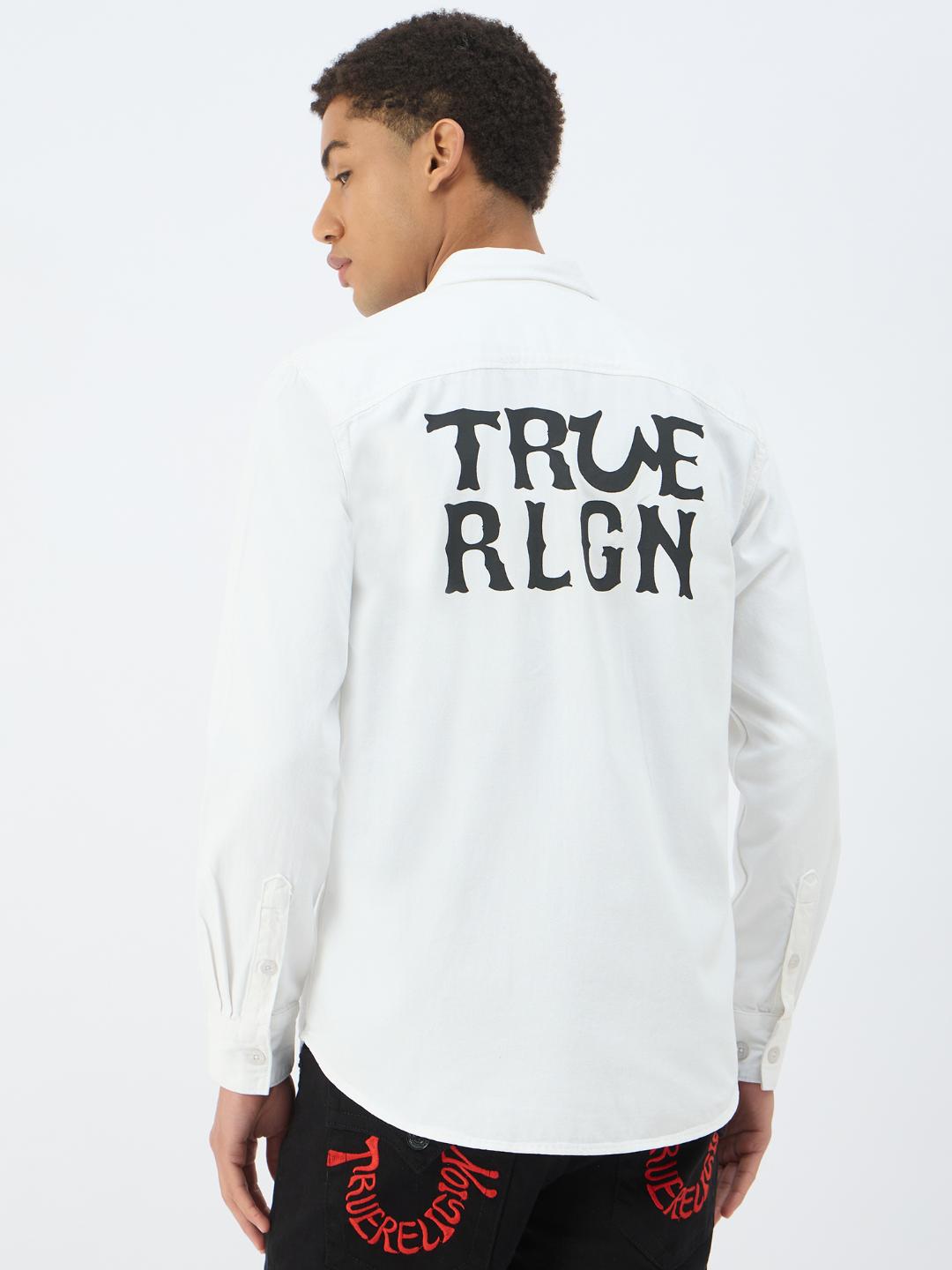 True Religion Men Cream Solid Collar Shirt