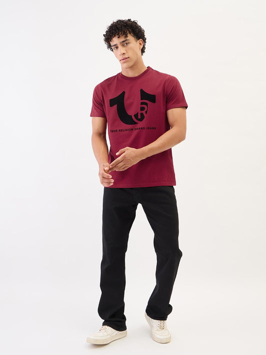 True Religion Men Red Solid Round Neck Tshirt