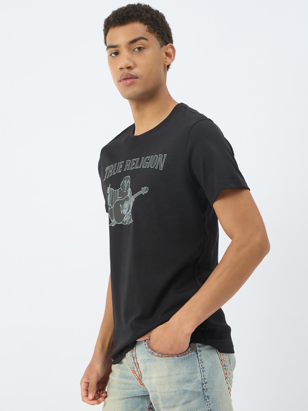True Religion Men Black Solid Round Neck Tshirt
