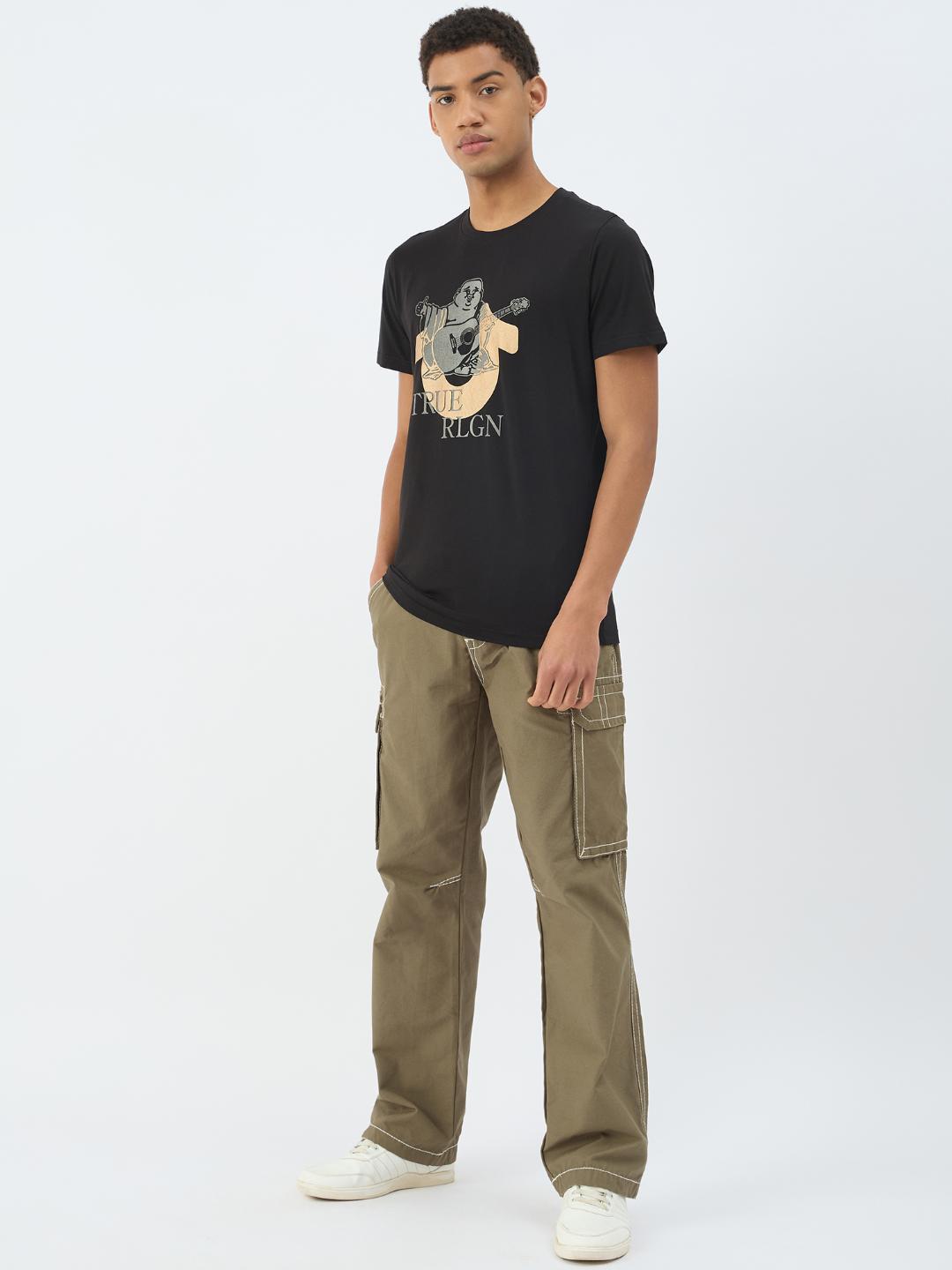 True Religion Men Black Solid Round Neck Tshirt