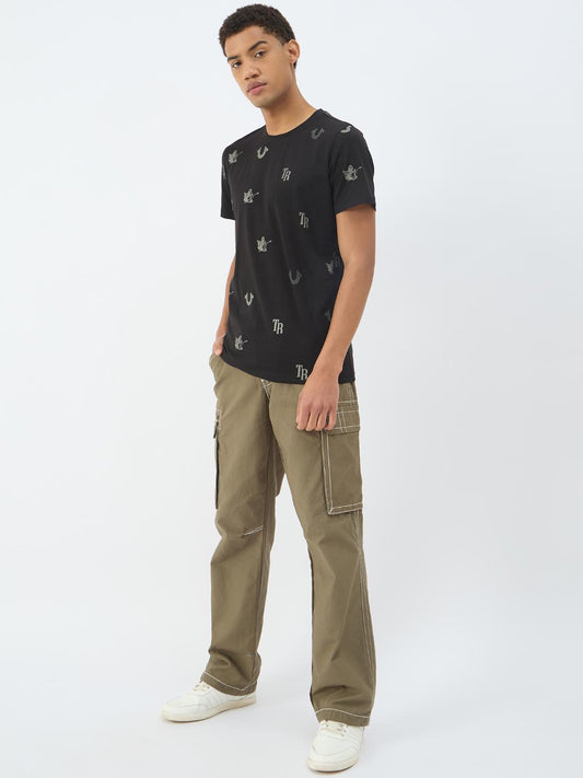 True Religion Men Black Solid Round Neck Tshirt