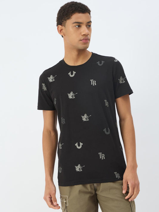 True Religion Men Black Solid Round Neck Tshirt