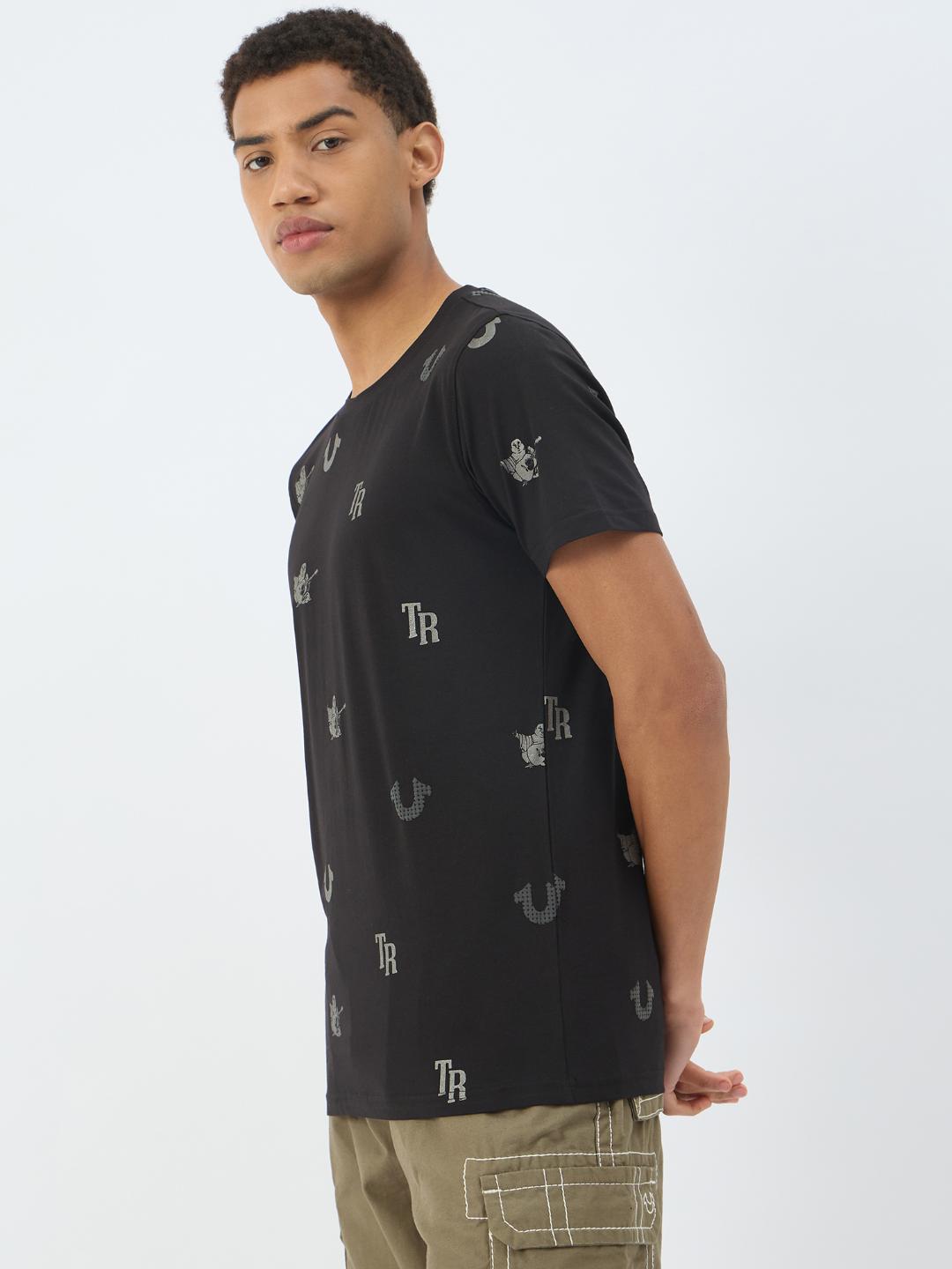 True Religion Men Black Solid Round Neck Tshirt