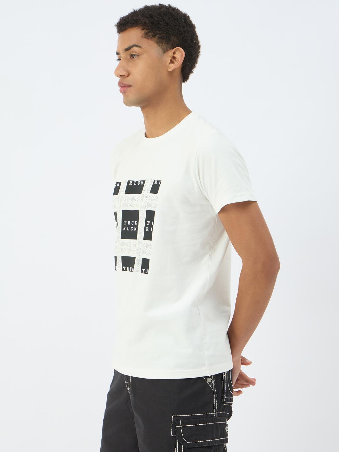 True Religion Men Cream Solid Round Neck Tshirt