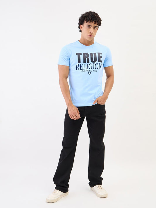 True Religion Men Blue Solid Round Neck Tshirt