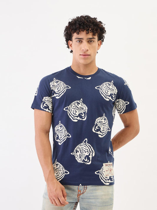 True Religion Men Blue Solid Round Neck Tshirt