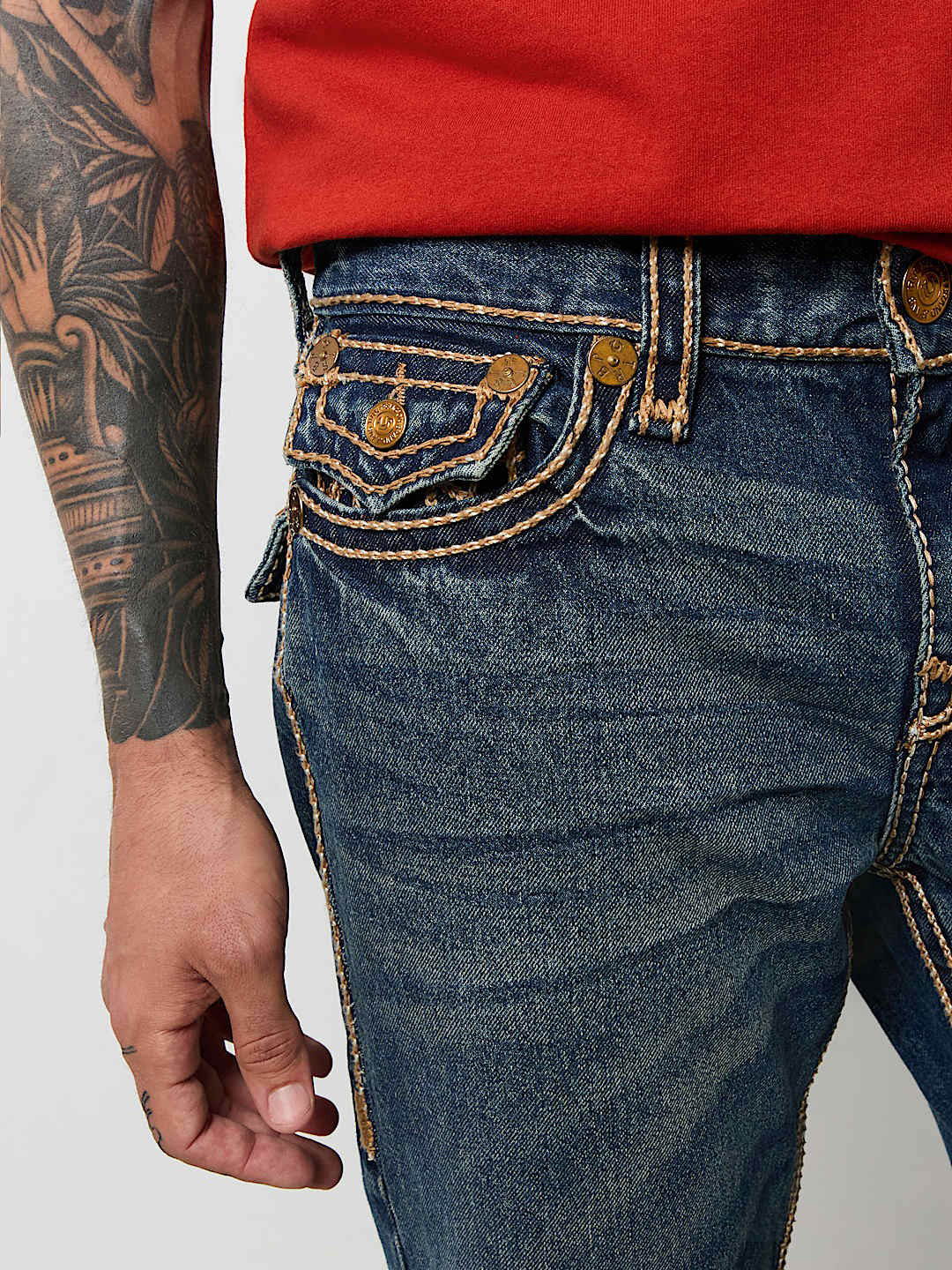 Shop True Religion Rope Stitch Joey Flare Fit Blue Mid Rise Washed