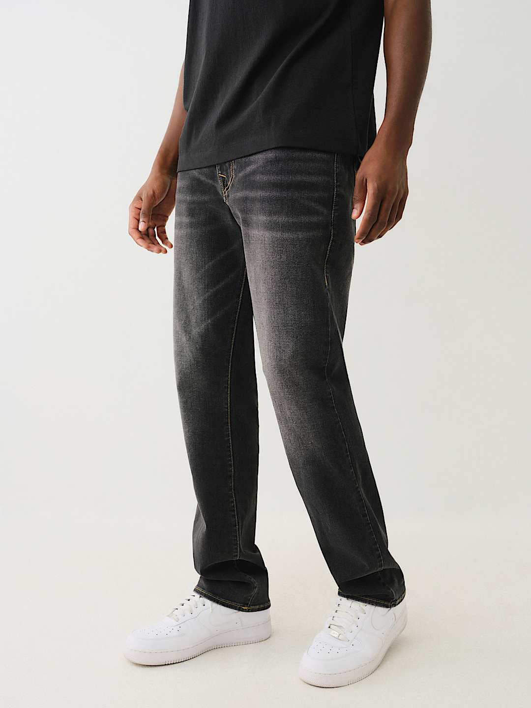 True Religion Sn Ricky Straight Fit Grey Mid Rise Washed Jeans