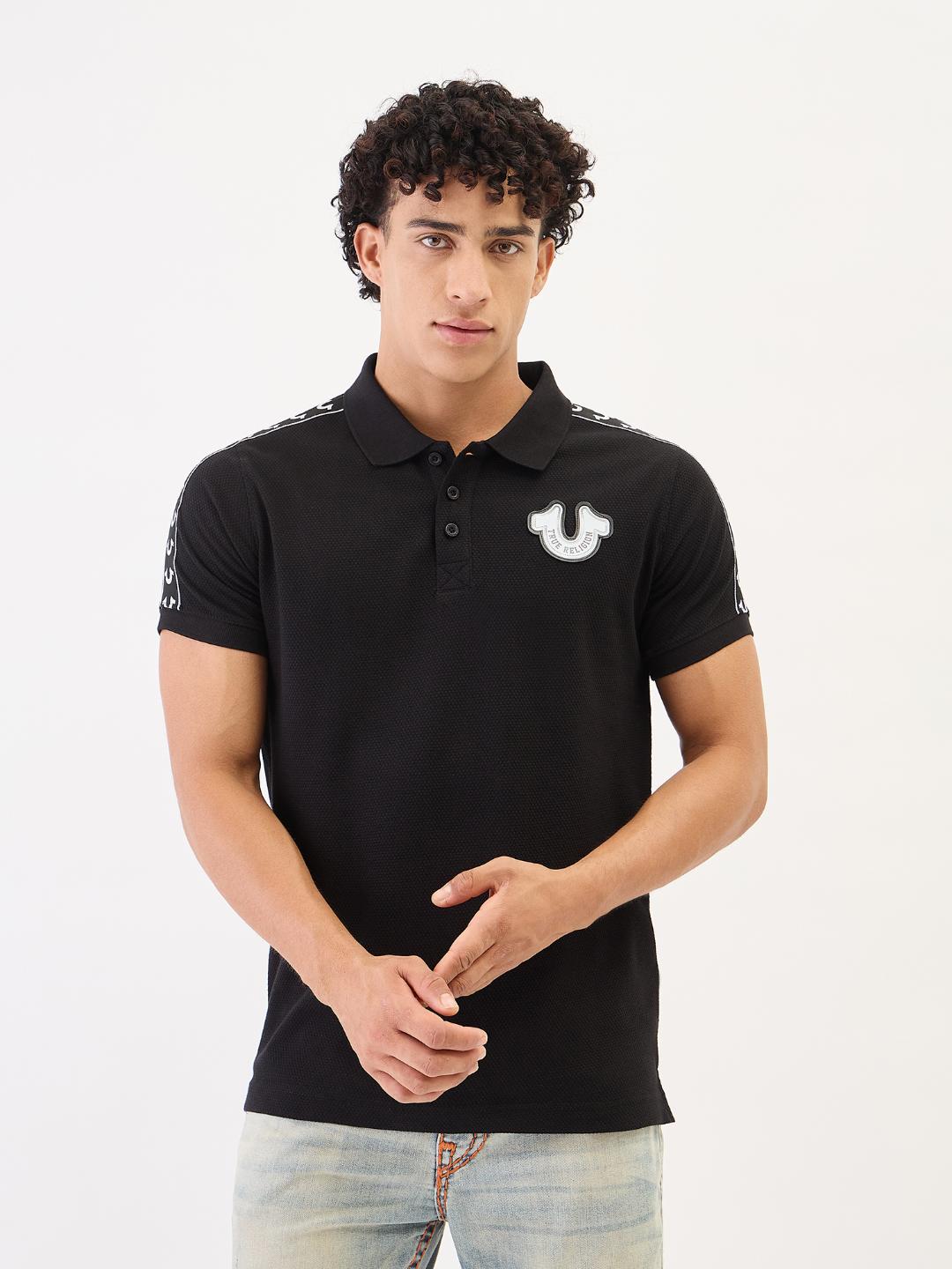 True Religion Men Black Solid Polo Tshirt