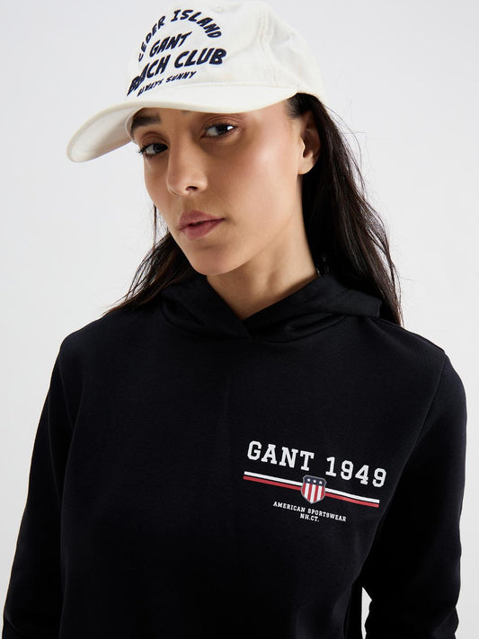 Gant Women Black Solid Hooded Sweatshirt