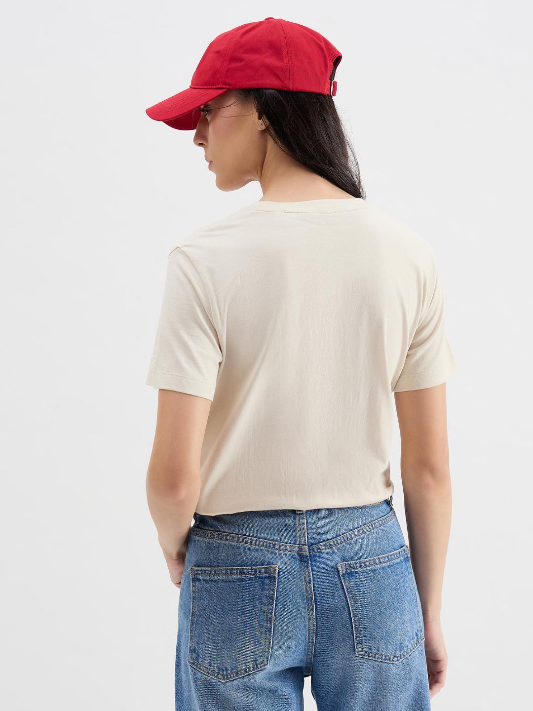 Gant Women Off White Graphic Crew Neck Tshirt