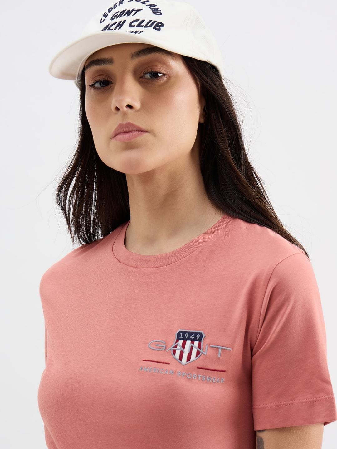 Gant Women Red Graphic Crew Neck Tshirt