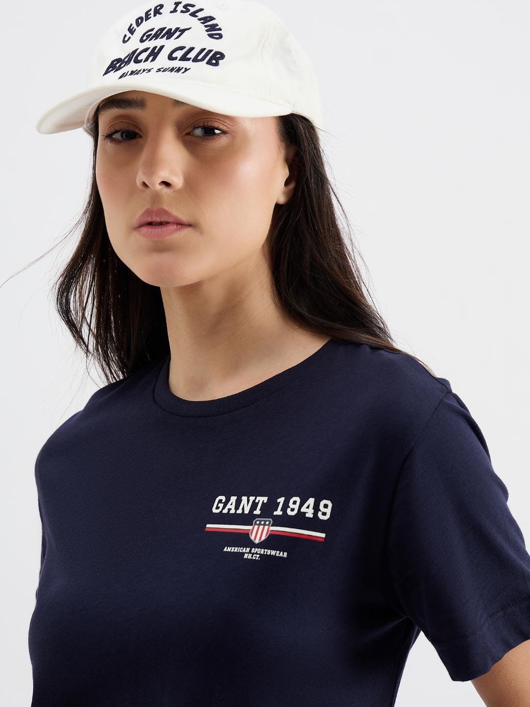 Gant Women Blue Solid Crew Neck Tshirt