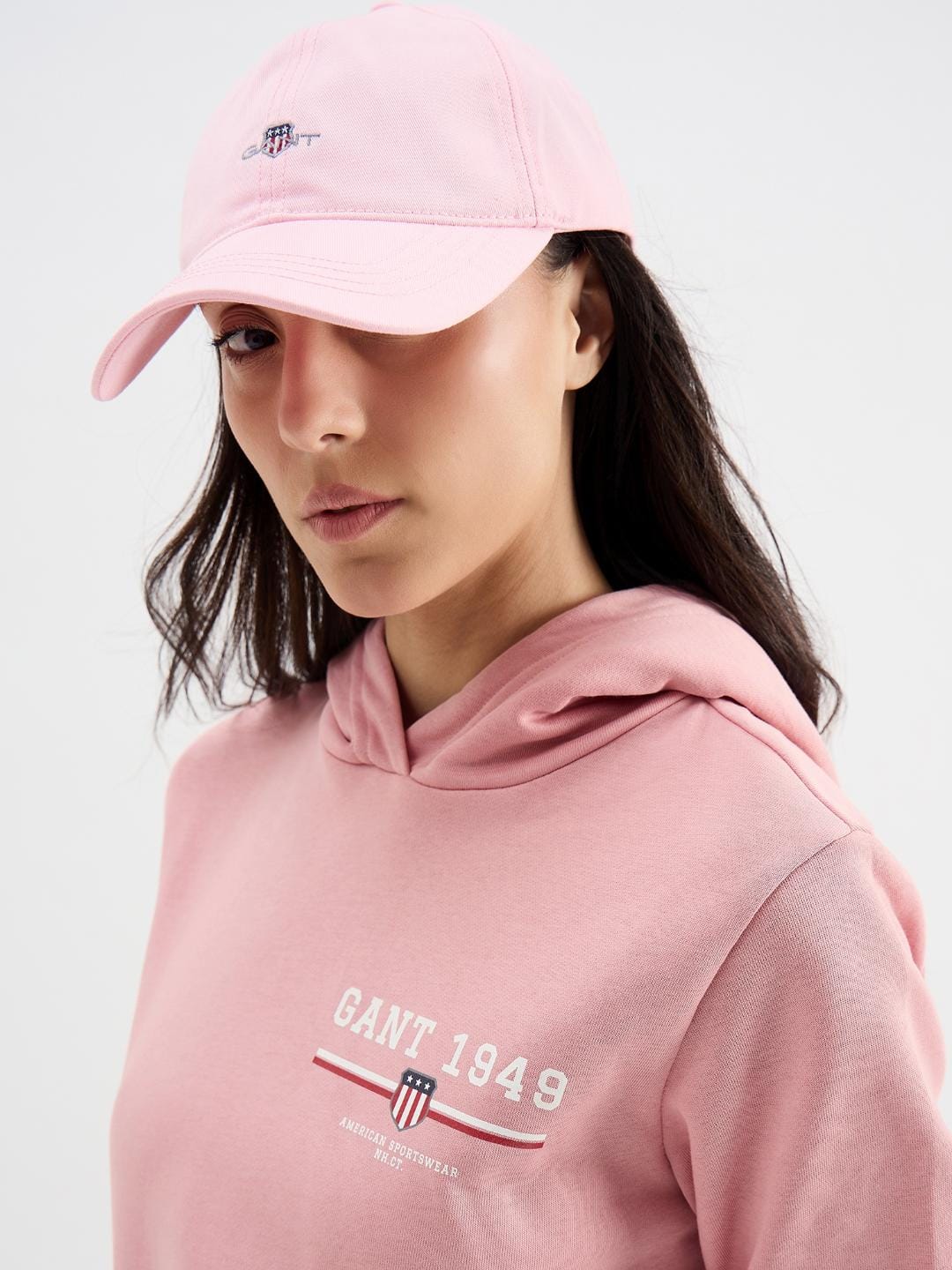Gant Women Pink Solid Hooded Sweatshirt