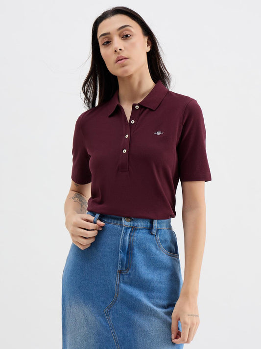 Gant Women Red Solid Polo Tshirt