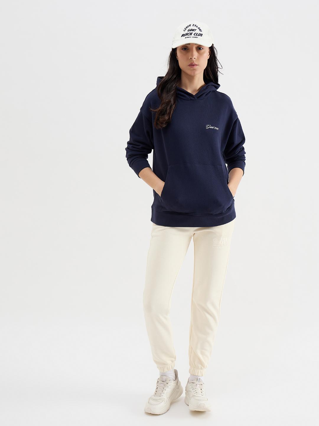Gant Women Blue Melange Hooded Sweatshirt
