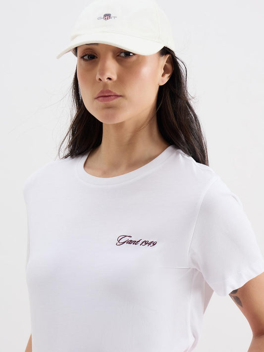 Gant Women White Melange Crew Neck Tshirt