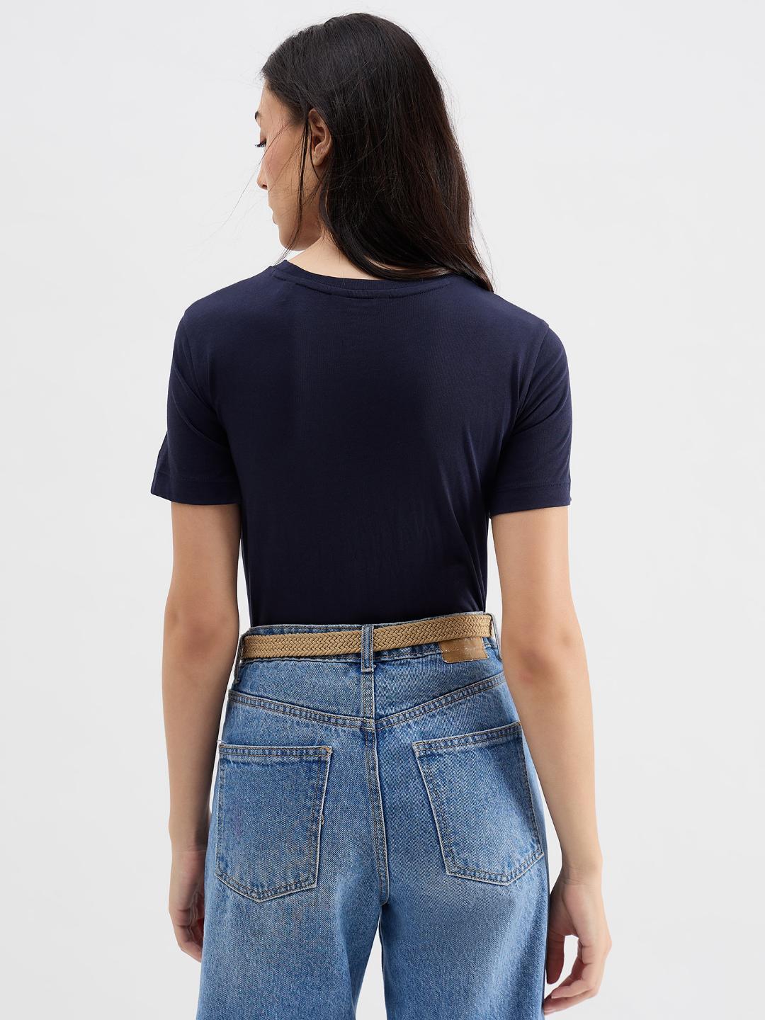 Gant Women Blue Graphic Crew Neck Tshirt