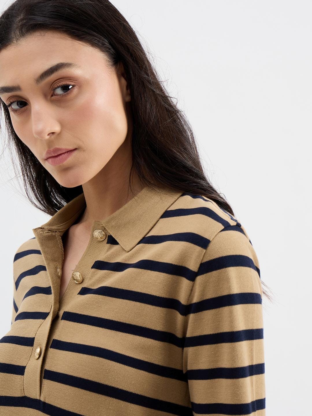 Gant Women Brown Striped Polo Tshirt