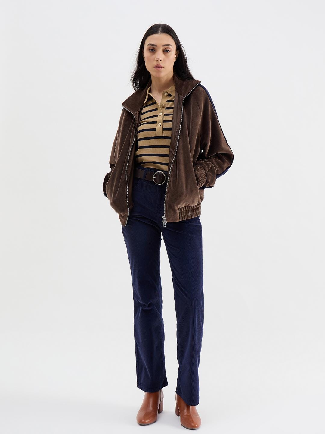 Gant Women Brown Striped Polo Tshirt