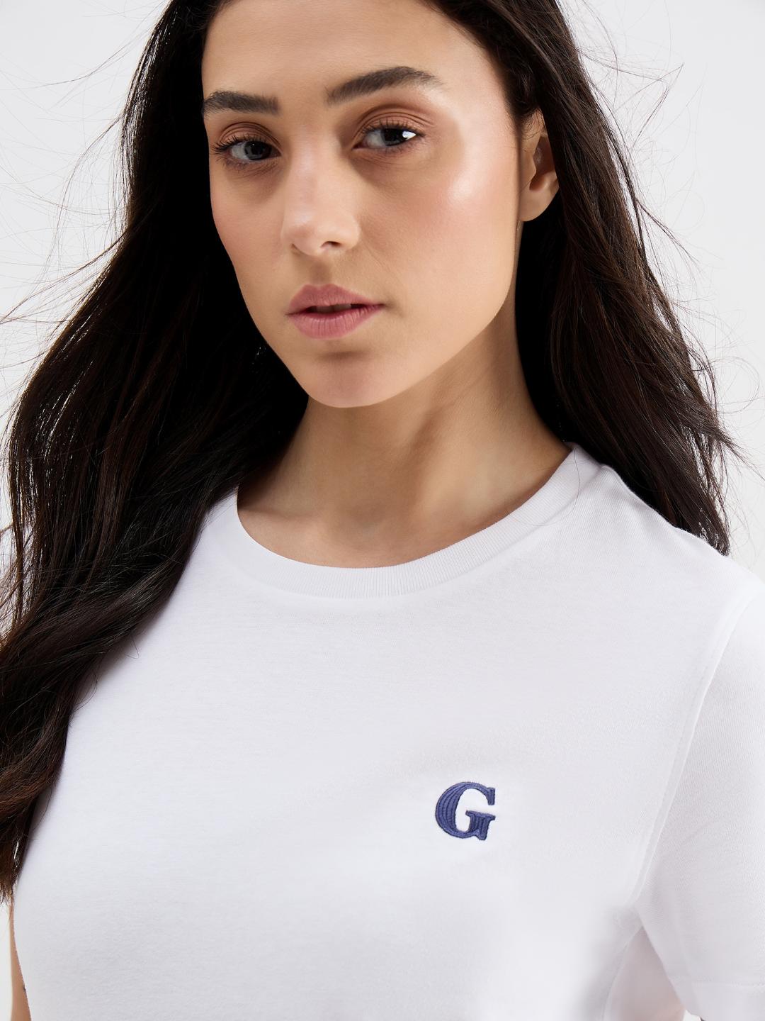 Gant Women White Melange Crew Neck Tshirt