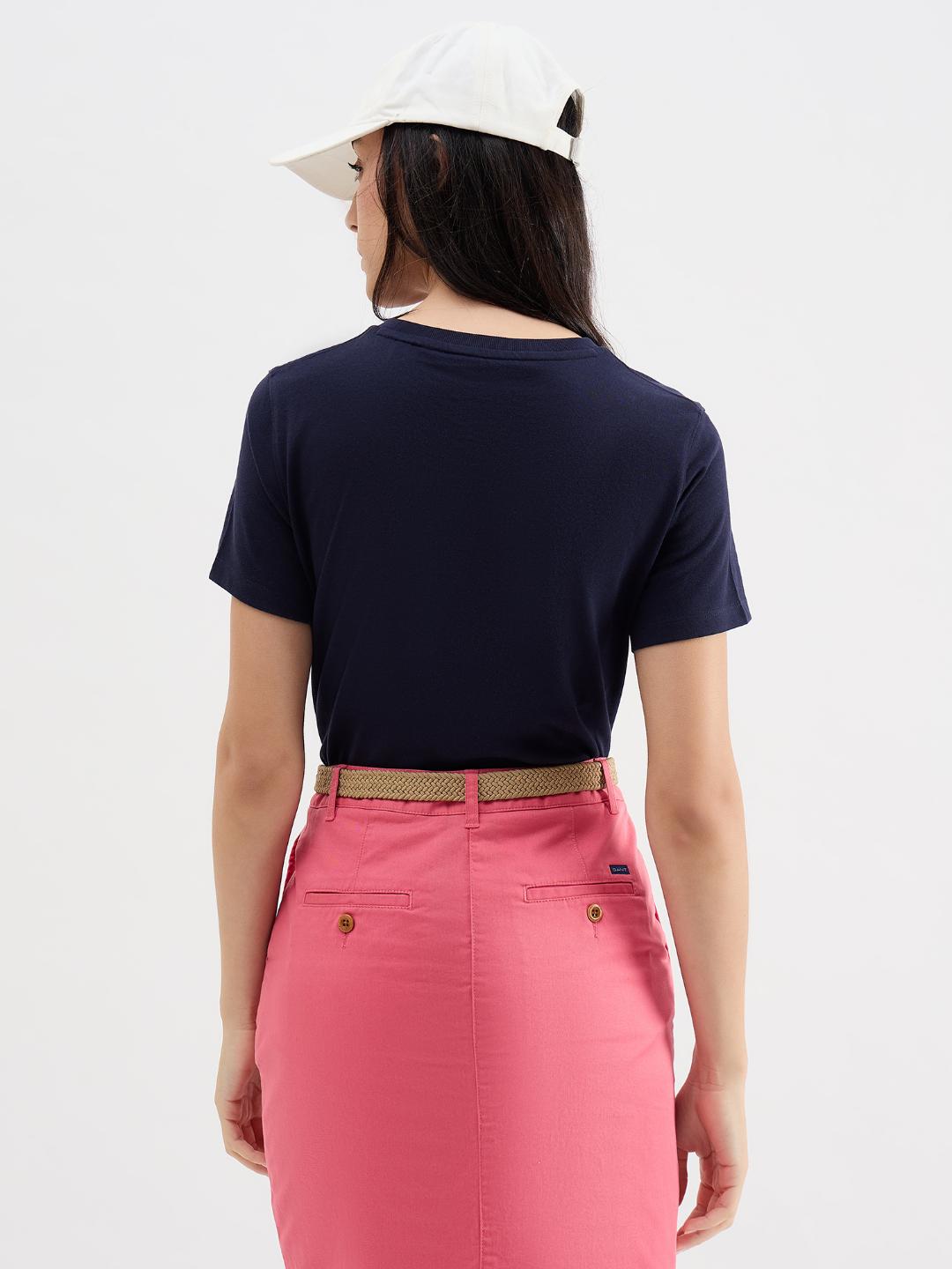 Gant Women Blue Melange Crew Neck Tshirt