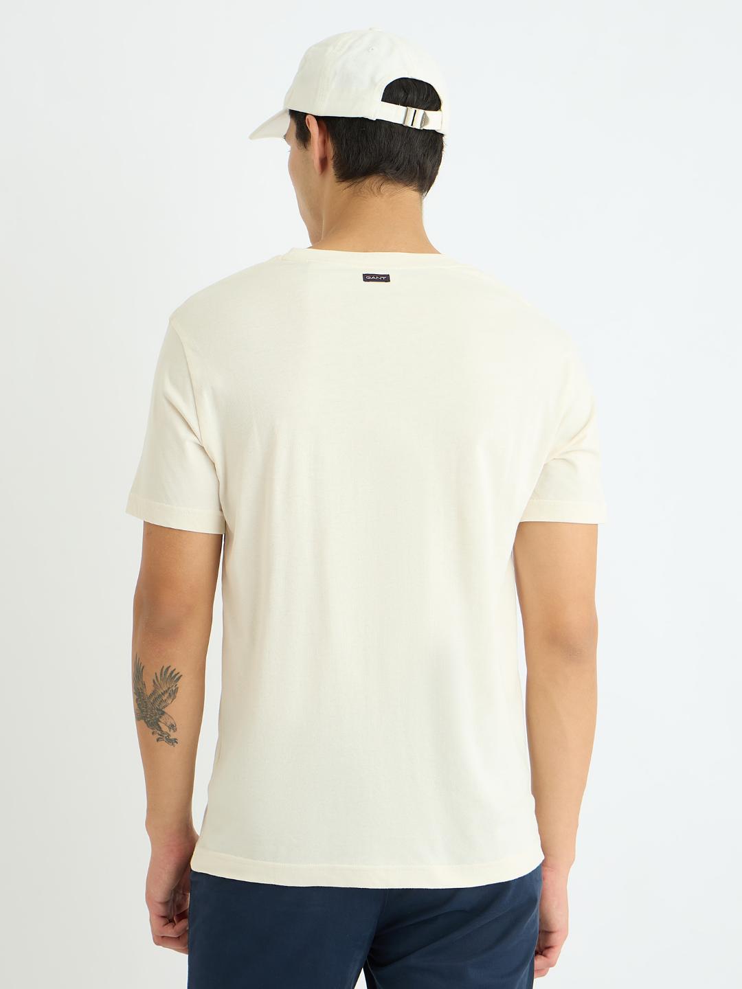 Gant Men Cream Printed Crew Neck Tshirt