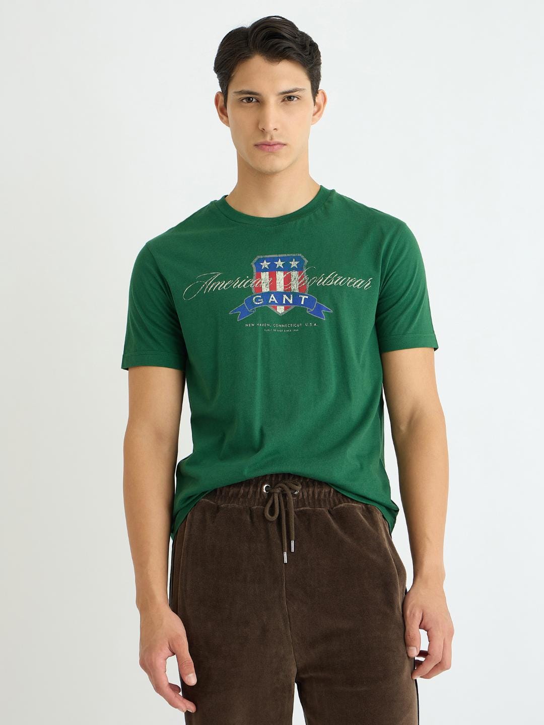 Gant Men Green Printed Crew Neck Tshirt