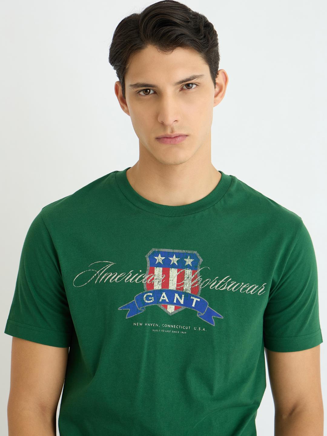 Gant Men Green Printed Crew Neck Tshirt