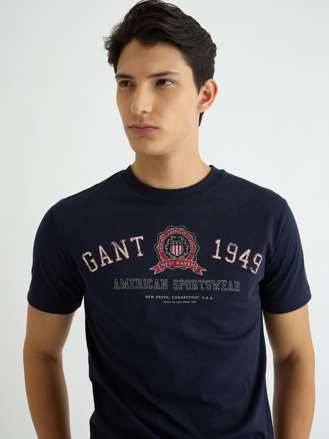Gant Men Blue Printed Crew Neck Tshirt