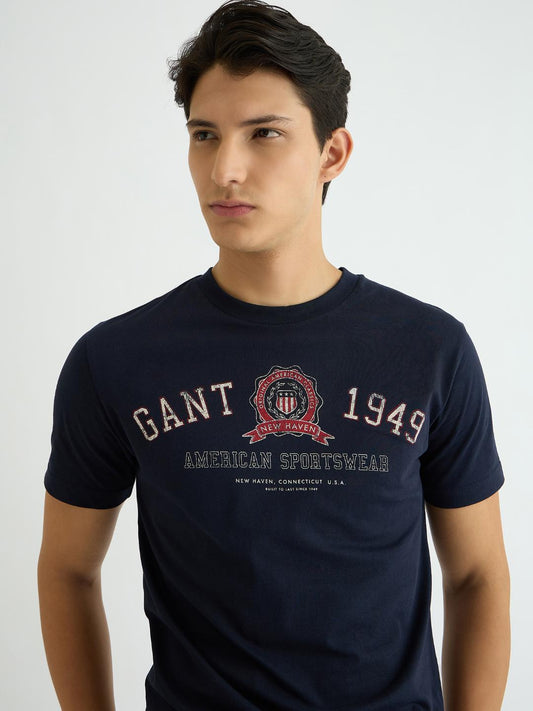 Gant Men Blue Printed Crew Neck Tshirt