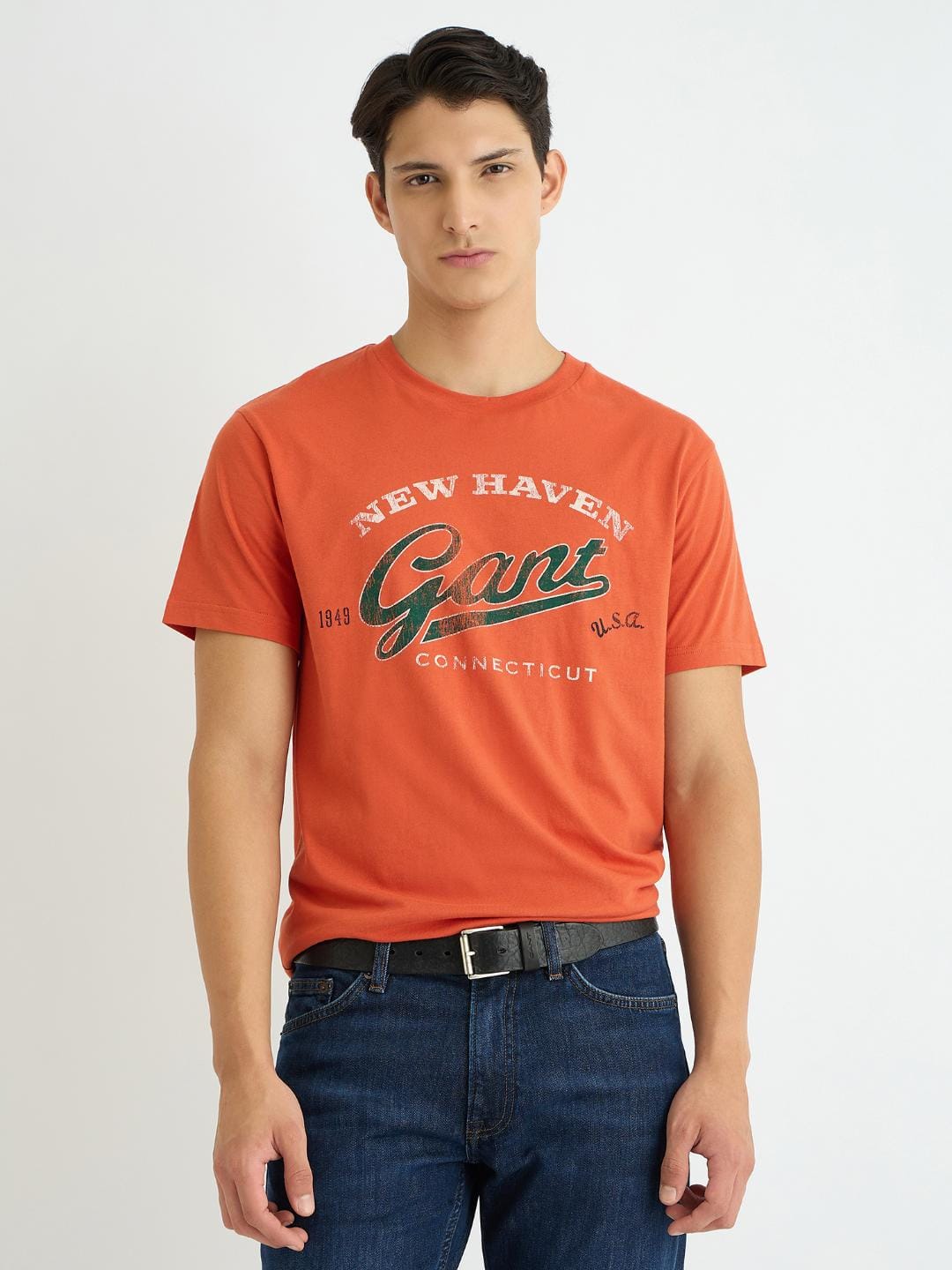 Gant Men Orange Printed Crew Neck Tshirt