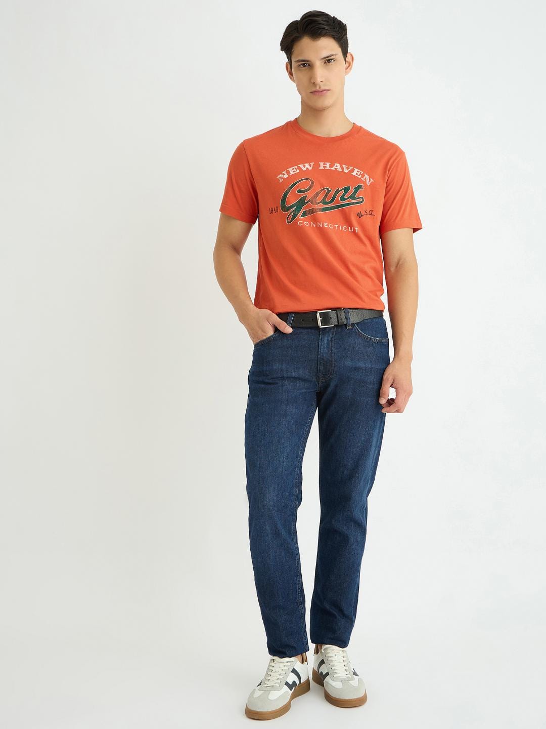 Gant Men Orange Printed Crew Neck Tshirt