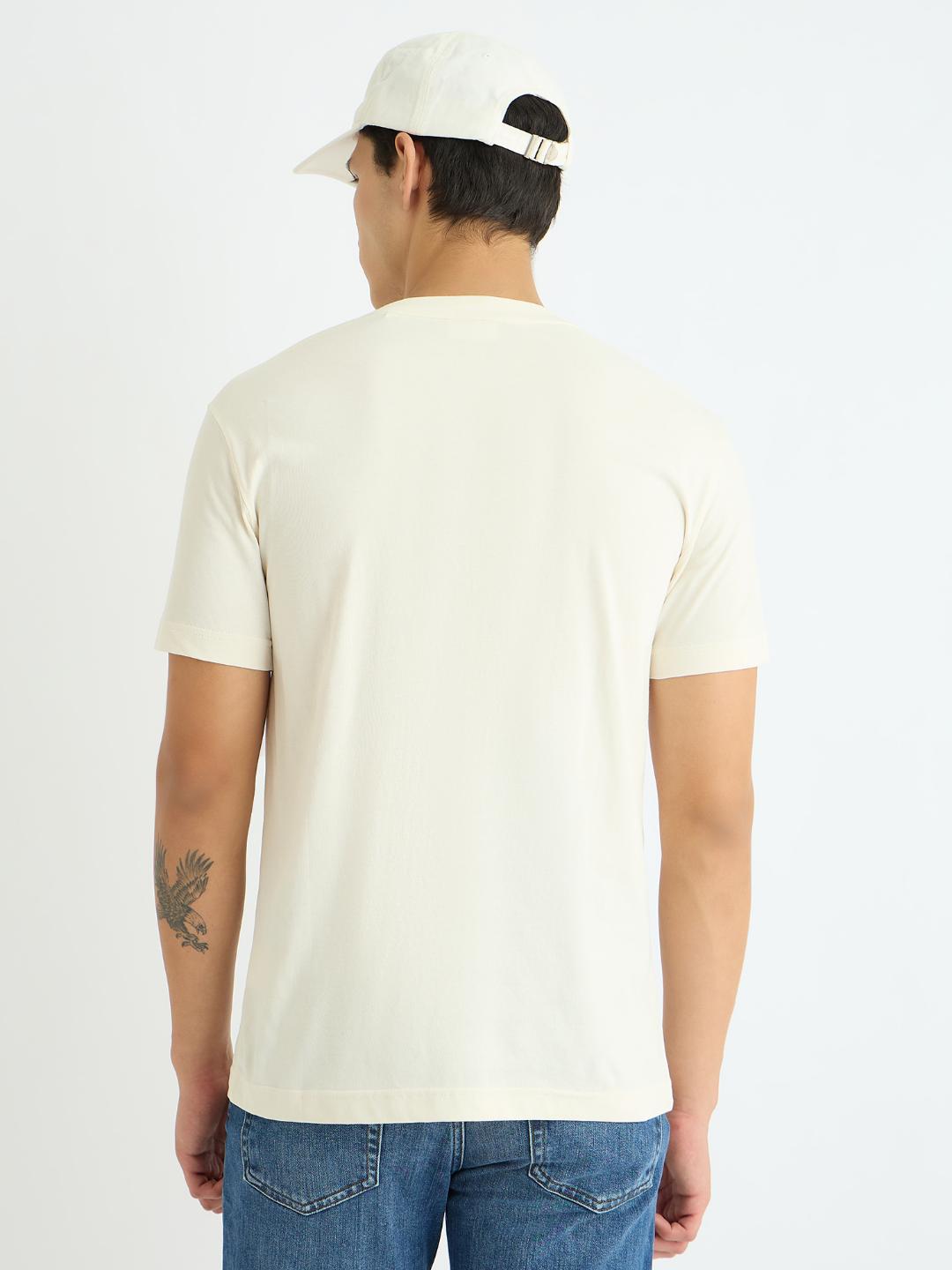 Gant Men Cream Solid Crew Neck Tshirt