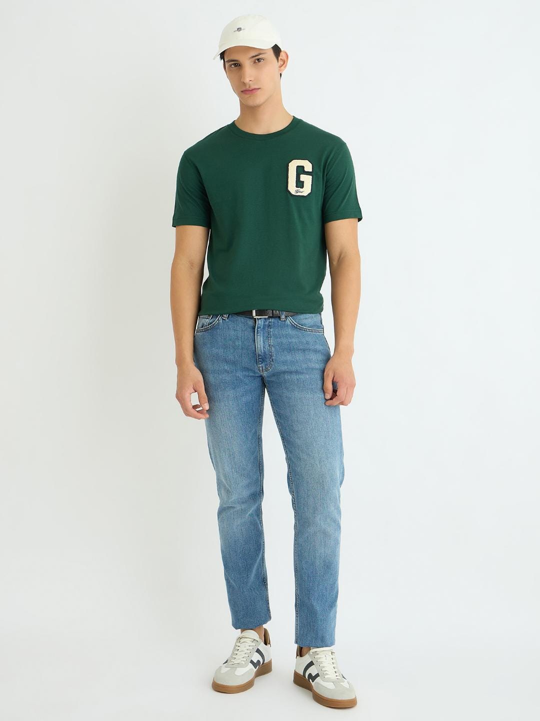 Gant Men Green Solid Crew Neck Tshirt