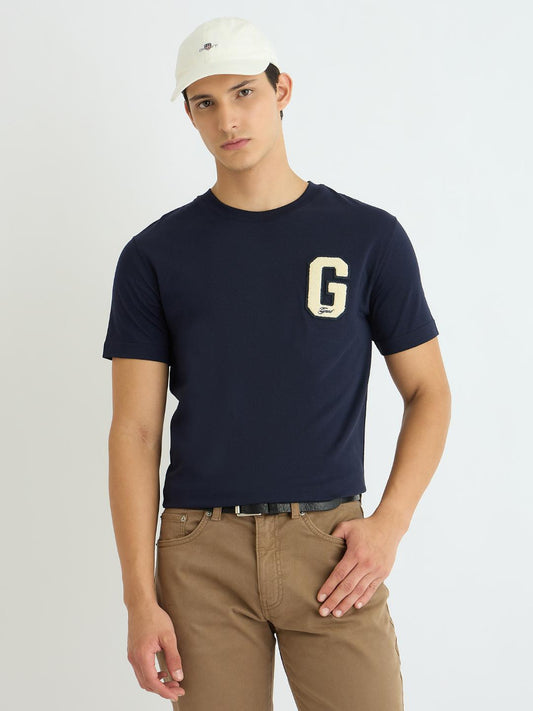 Gant Men Blue Solid Crew Neck Tshirt