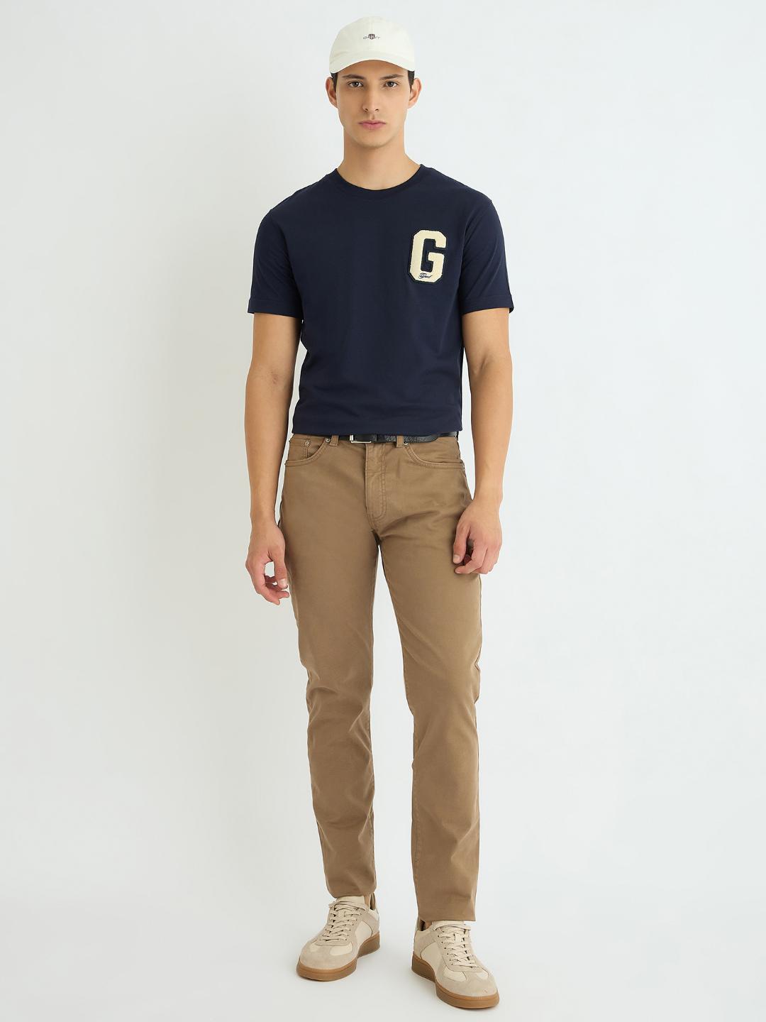 Gant Men Blue Solid Crew Neck Tshirt