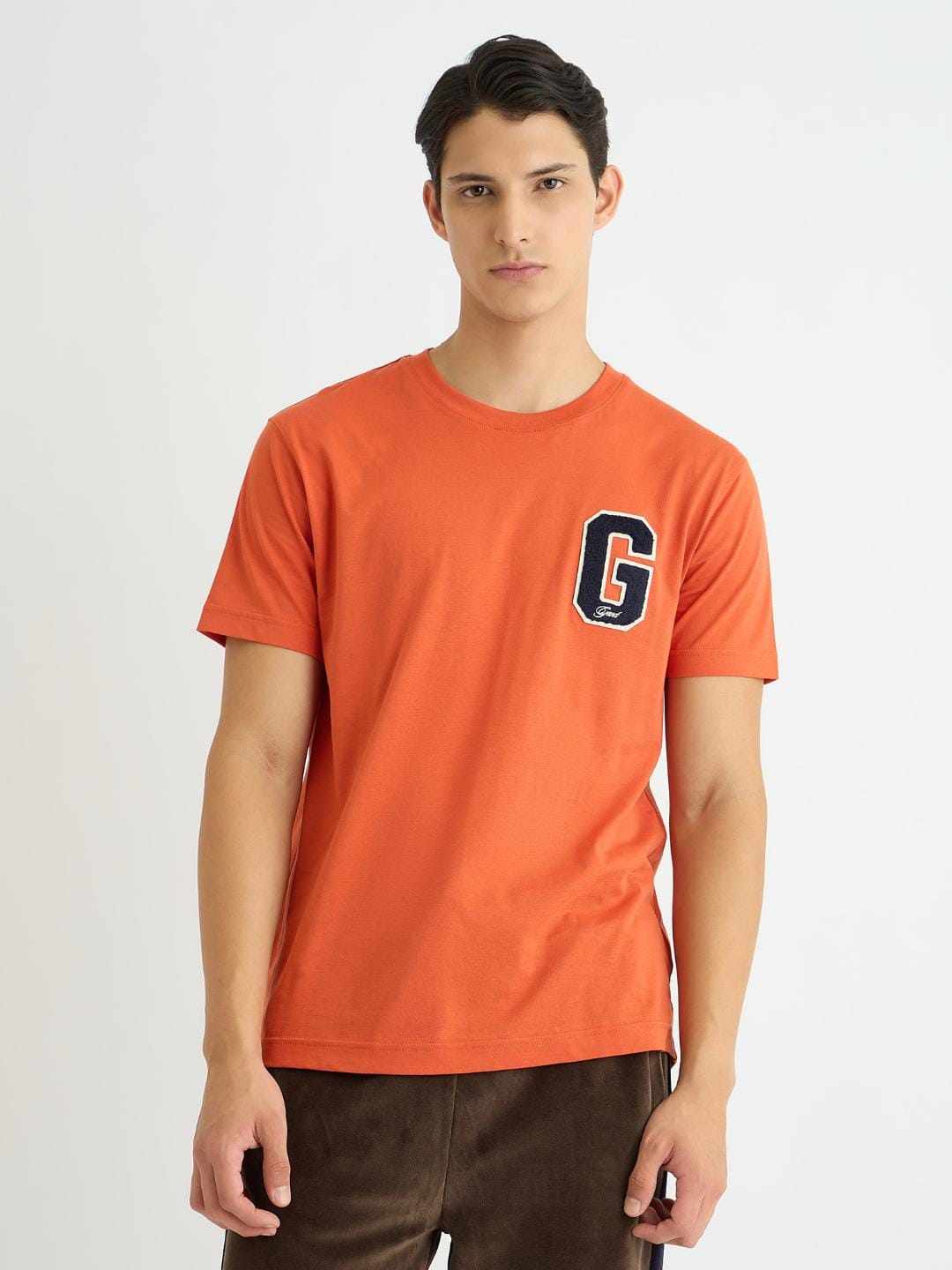 Gant Men Orange Solid Crew Neck Tshirt