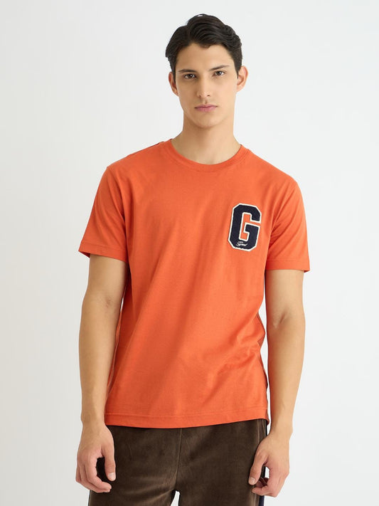 Gant Men Orange Solid Crew Neck Tshirt