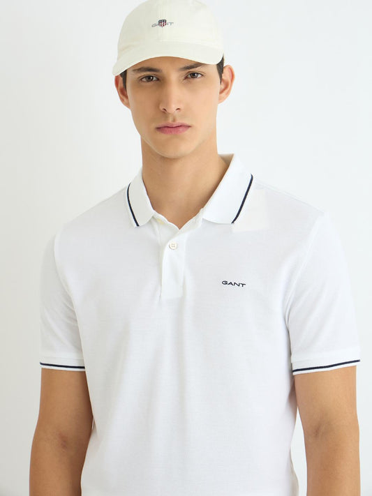 Gant Men White Solid Polo Tshirt