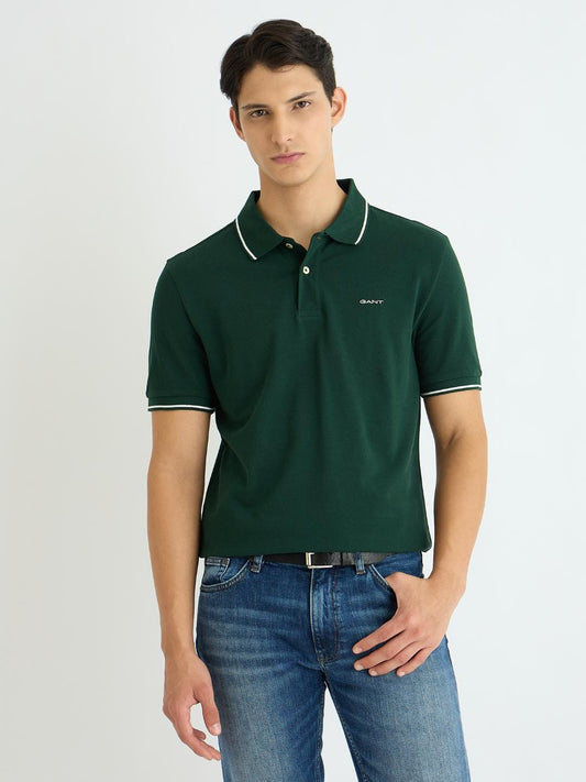 Gant Men Green Solid Polo Tshirt