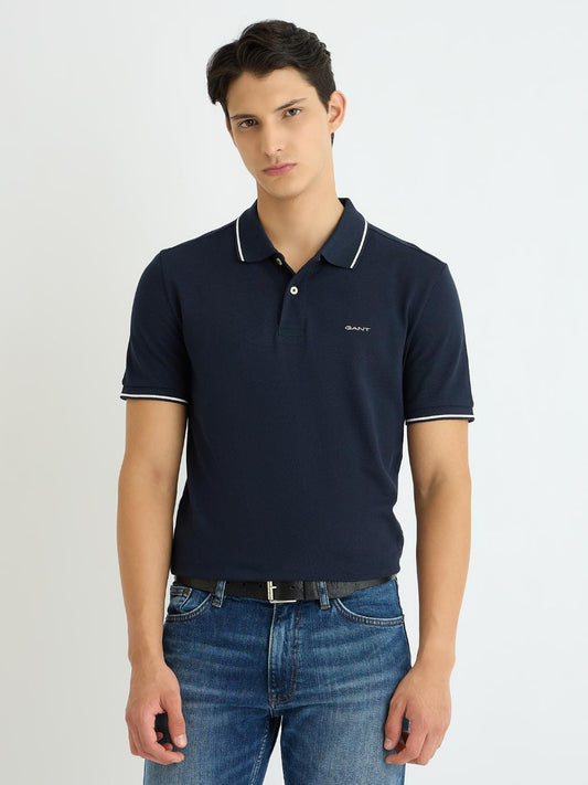 Gant Men Blue Solid Polo Tshirt