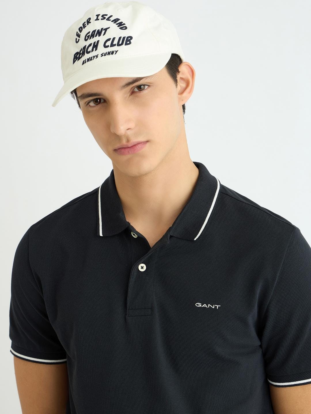 Gant Men Black Solid Polo Tshirt