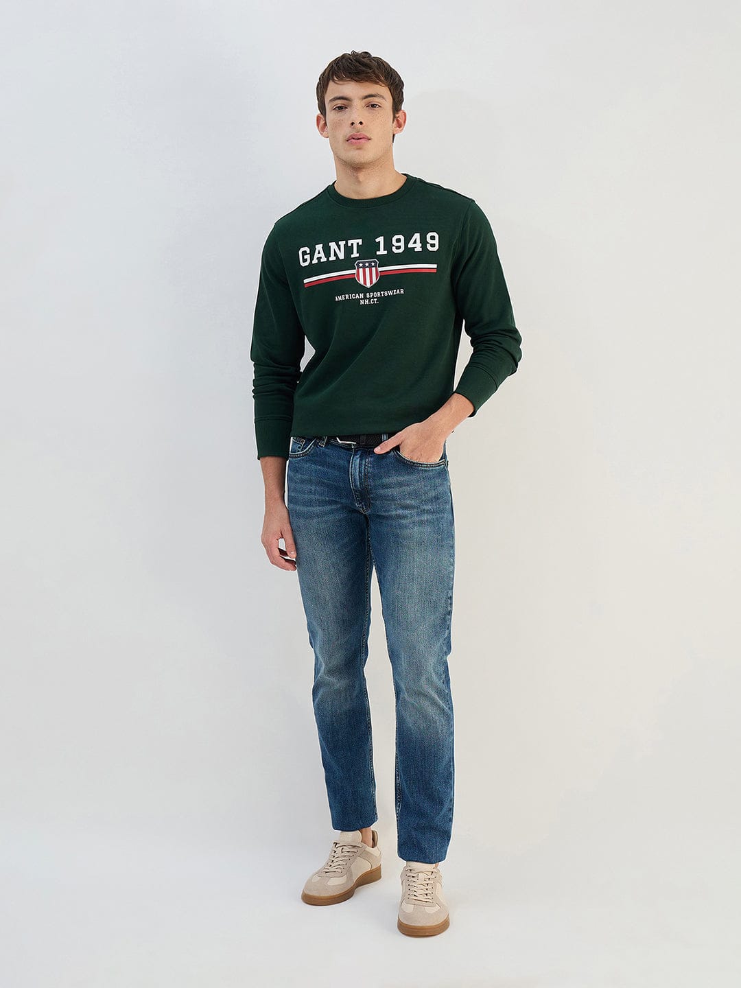 Gant Men Green Printed Crew Neck Sweatshirt