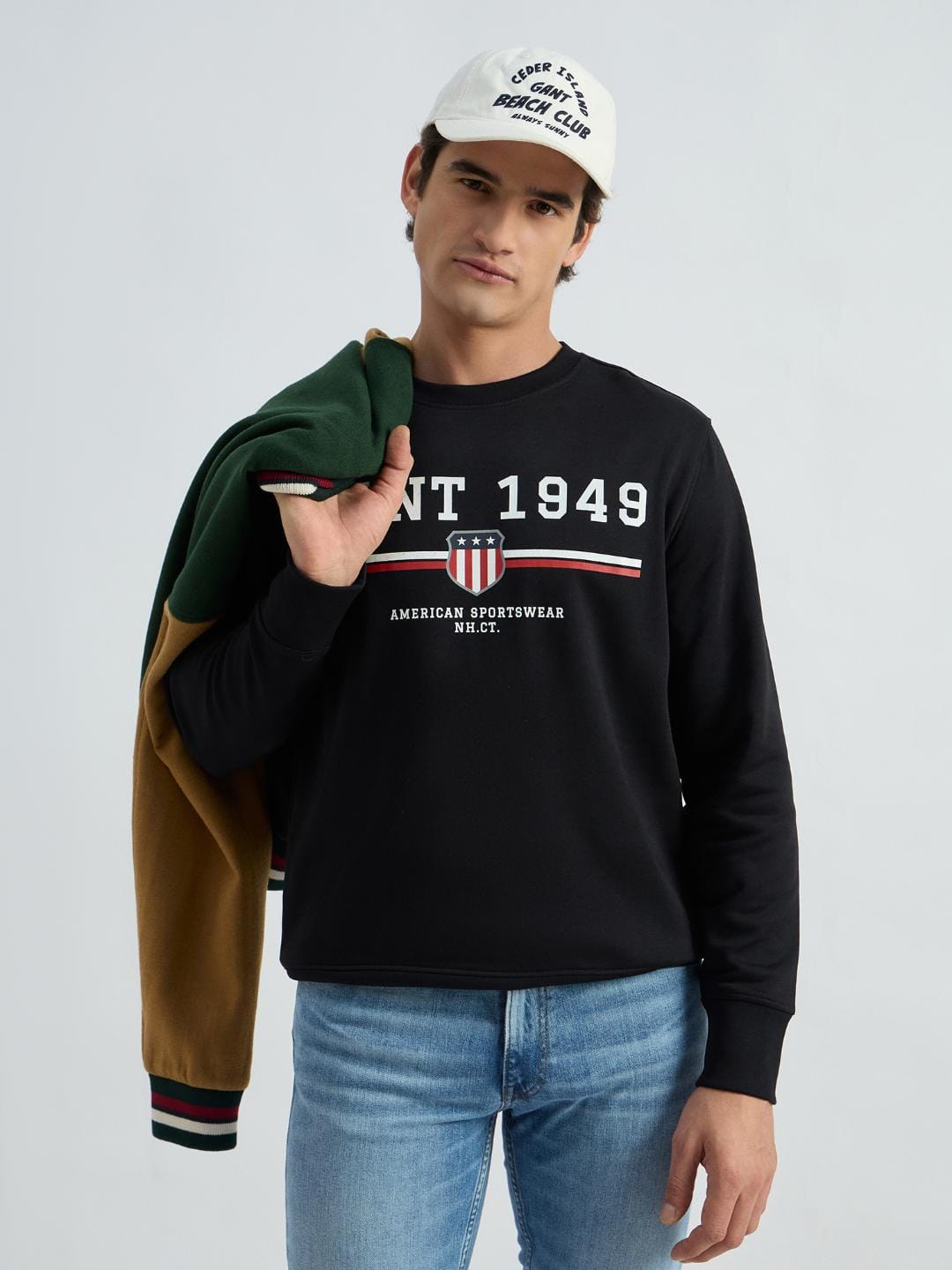 Gant Men Black Printed Crew Neck Sweatshirt