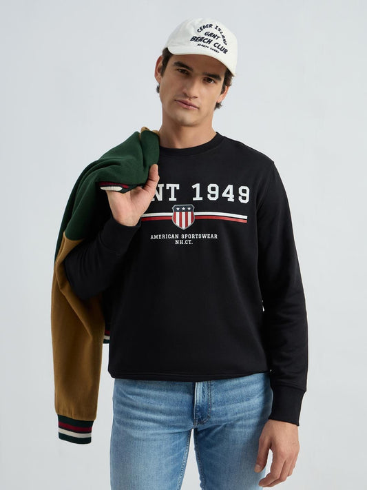 Gant Men Black Printed Crew Neck Sweatshirt